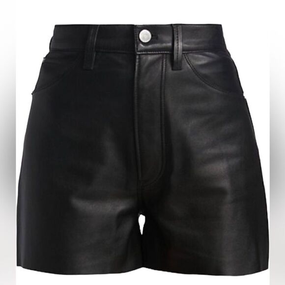 FRAME $598 High-rise Lamb Leather Shorts - Picture 7 of 11